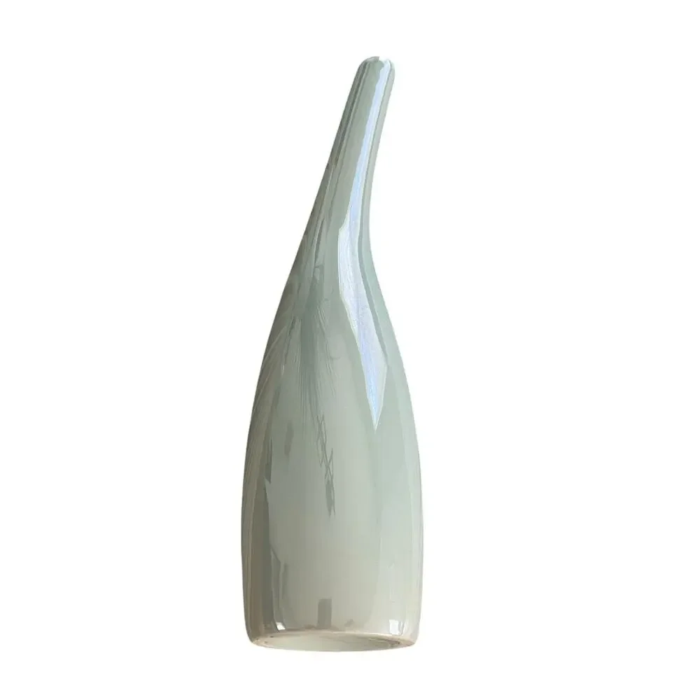 Unique Curved Vase - Light Teal Shiny Color - Made in Portugal